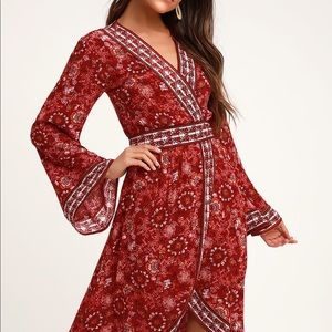Lulu’s Day Dream Red Floral Bell Sleeve Dress